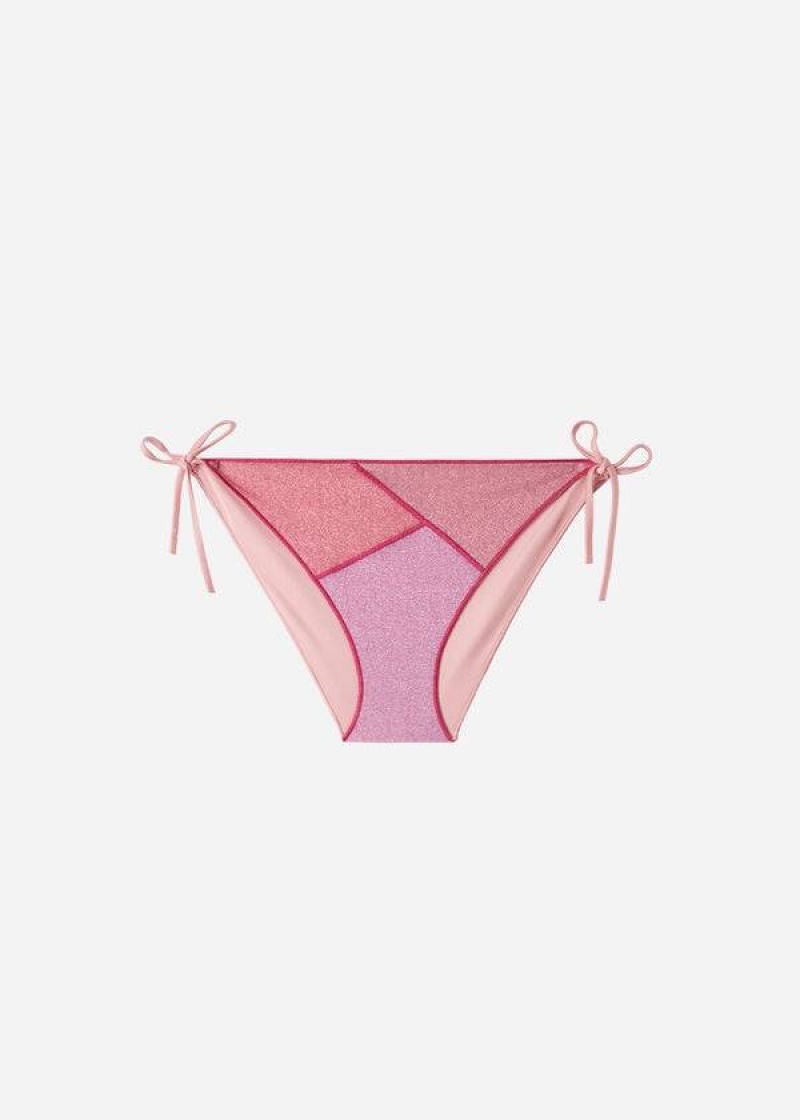 Calzedonia String Tie Lamé Lisbona Women's Bikini Bottoms Pink | CA 2570HK