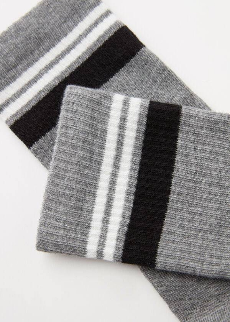 Calzedonia Stripe Motif Crew Men's Socks Grey | CA 1320VD