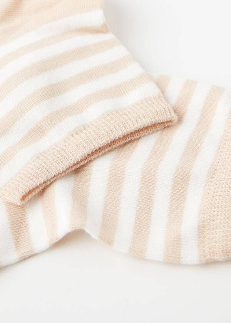 Calzedonia Stripe Patterned Short Women's Socks Beige | CA 1646AP