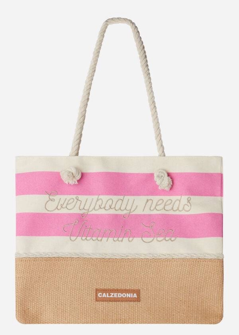 Calzedonia Striped Beach Bag Women's Accessories Pink | CA 2909FM