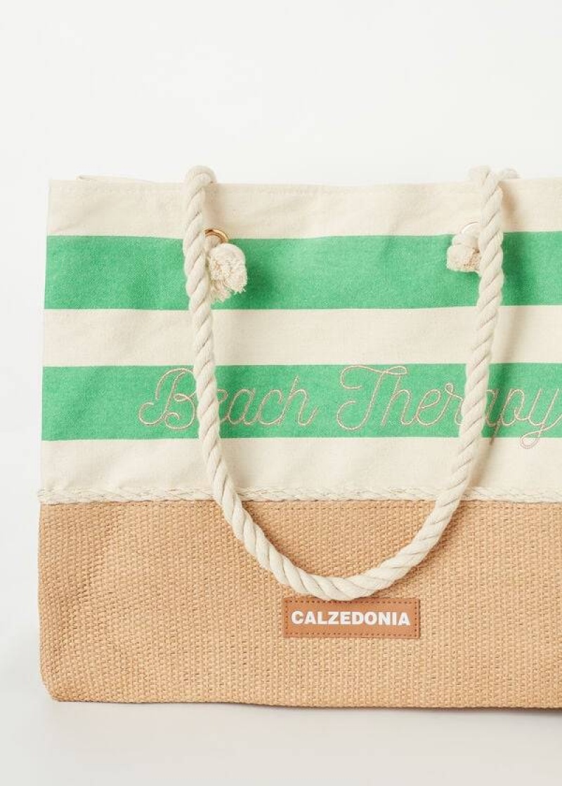 Calzedonia Striped Beach Bag Women's Accessories Green | CA 2908GL