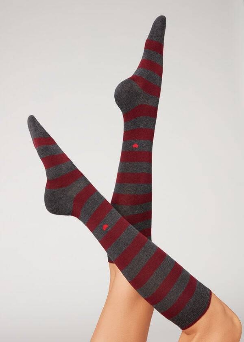 Calzedonia Striped Long Women\'s Socks Red | CA 1927YU