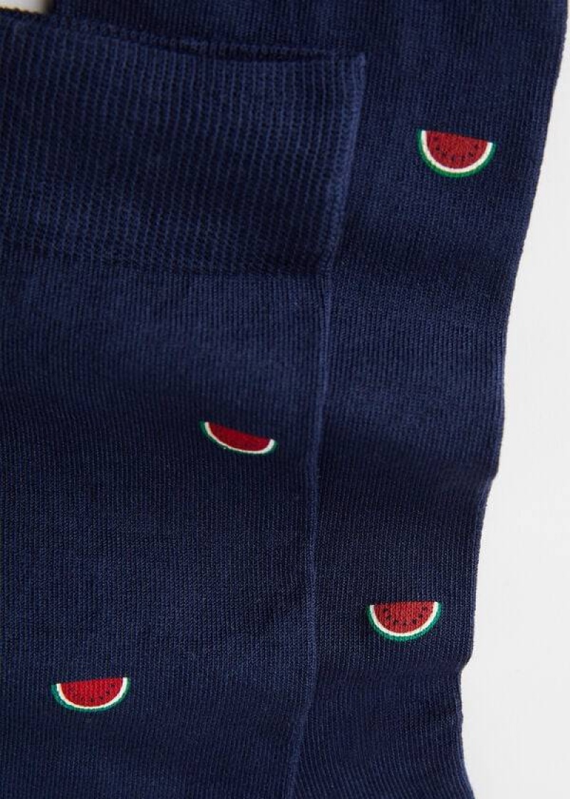 Calzedonia Summer Print Crew Men's Socks Blue / Navy | CA 1316LH