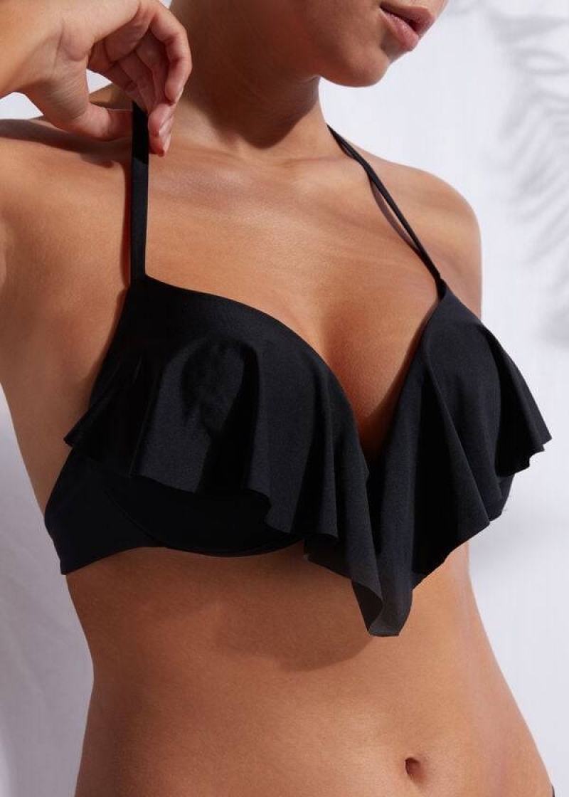 Calzedonia Super Padded Push Up Indonesia Eco cobey Women's Bikini Tops Black | CA 2215IS