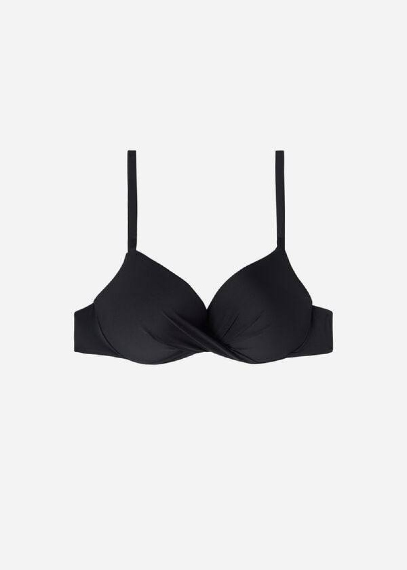 Calzedonia Super Padded Push Up Indonesia Eco cobey Women's Bikini Tops Black | CA 2213YU