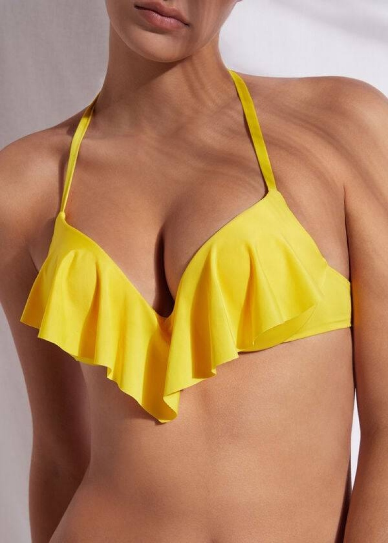 Calzedonia Super Padded Push Up Indonesia Eco rosa Women's Bikini Tops Yellow | CA 2212TV