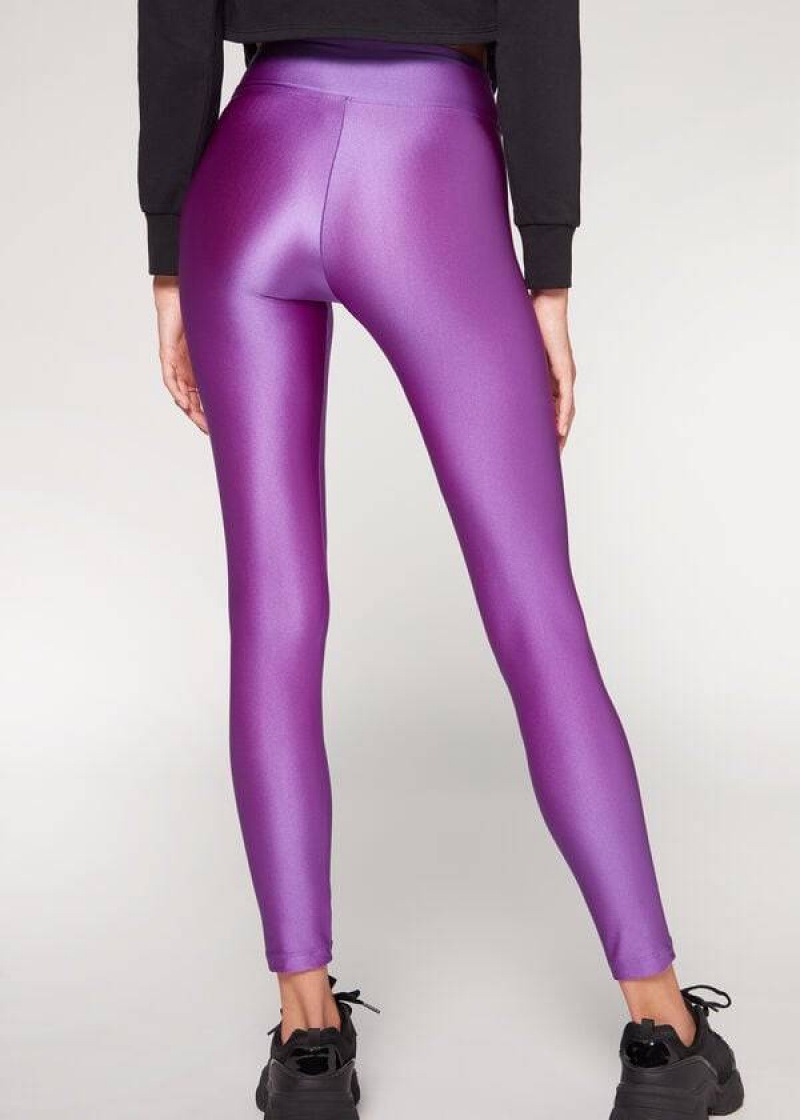 Calzedonia Super Shiny Women's Leggings Purple | CA 1500XF