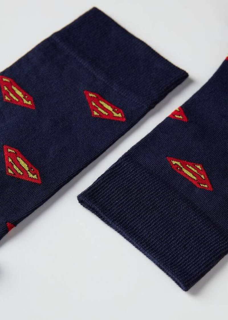 Calzedonia Superman Crew Men's Socks Blue | CA 1332OR