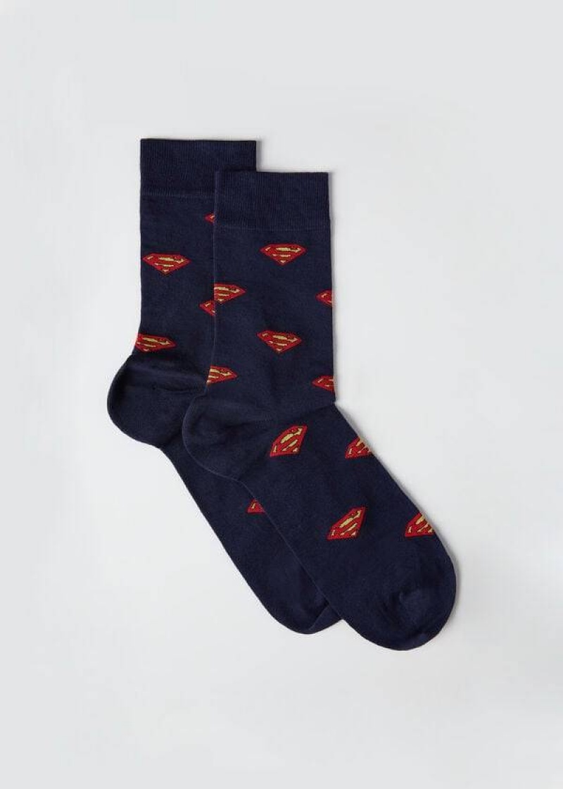 Calzedonia Superman Crew Men\'s Socks Blue | CA 1332OR