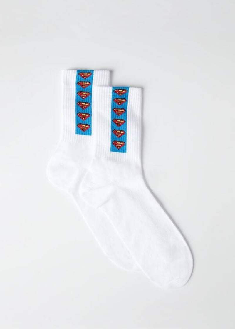 Calzedonia Superman Crew Men\'s Socks White / Blue | CA 1333PQ