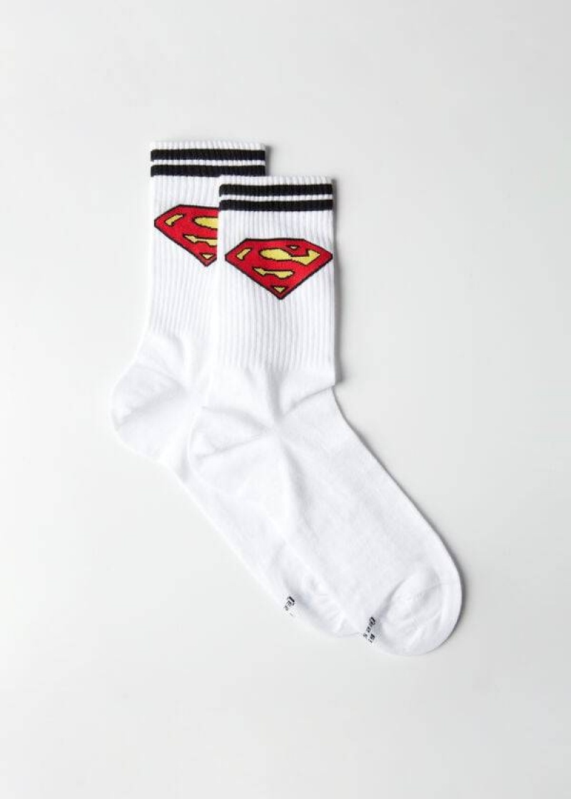 Calzedonia Superman Crew Men\'s Socks White | CA 1331IS