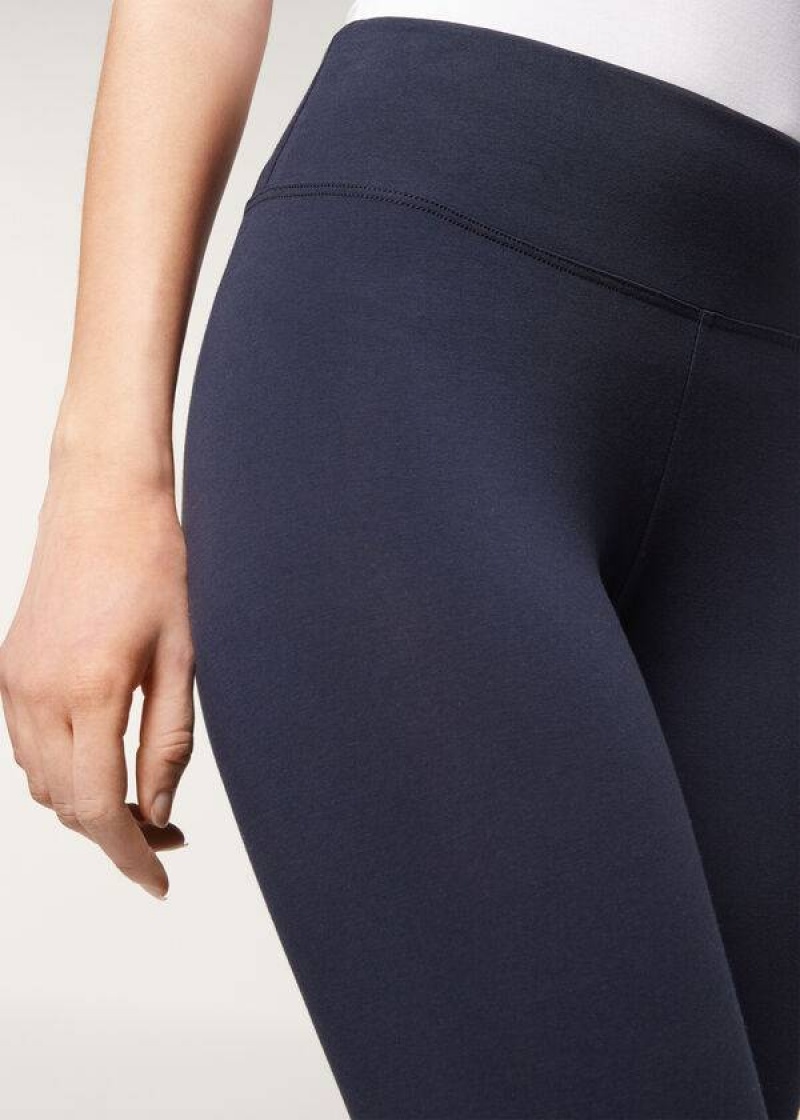 Calzedonia Supima Cotton Women's Leggings Blue | CA 1497KI