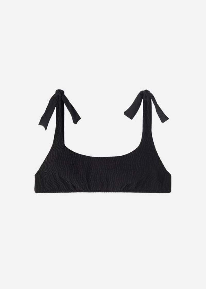 Calzedonia Tank Mykonos Women's Bikini Tops Black | CA 2208QZ