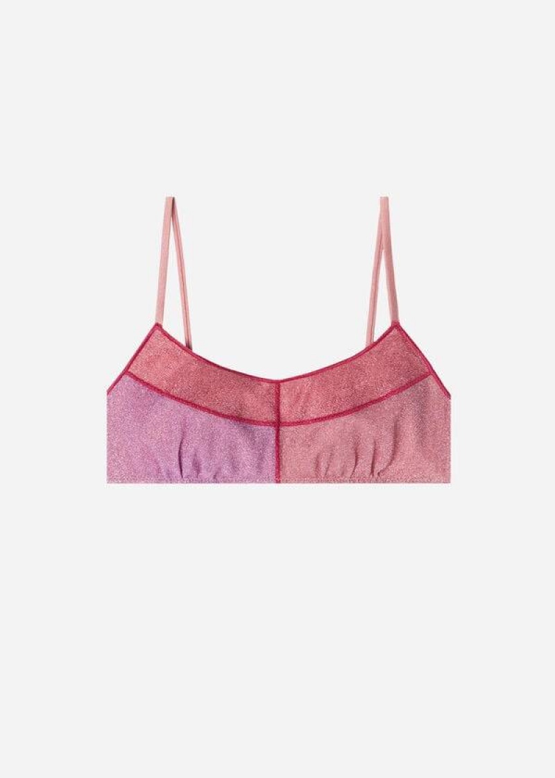 Calzedonia Tank Style Lamé Lisbona Women's Bikini Tops Pink | CA 2194DN