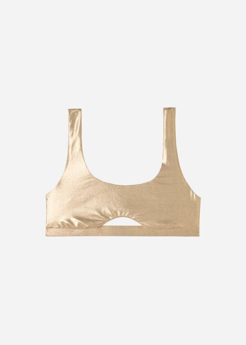 Calzedonia Tank Style Palm Bay Women's Bikini Tops Gold | CA 2192AP