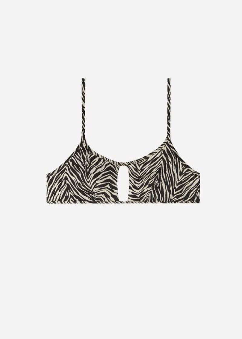 Calzedonia Tank Style Zebra Nairobi Women's Bikini Tops Black | CA 2191PQ