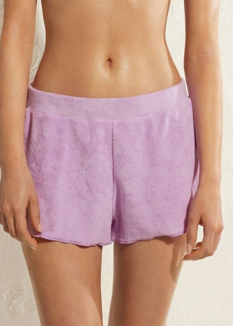 Calzedonia Terrycloth Shorts Women\'s Cover Ups Purple | CA 2039FM