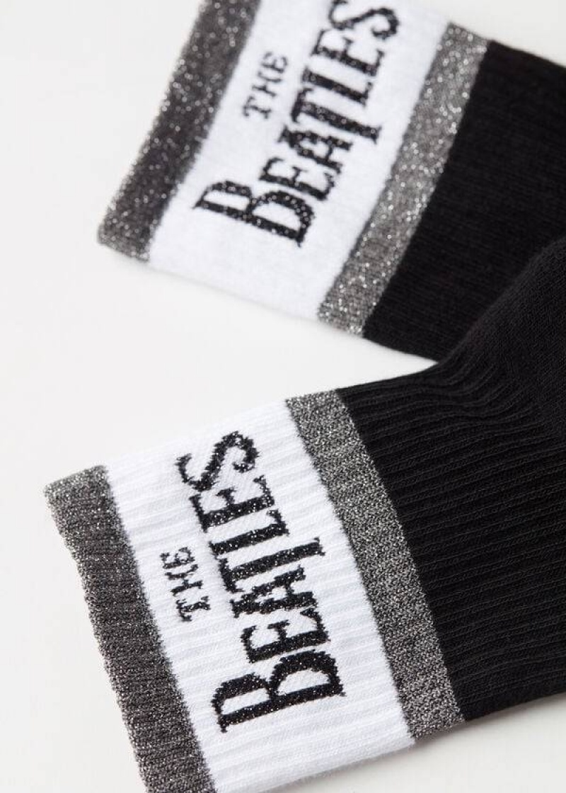 Calzedonia The Beatles Logo Short Women's Socks Black | CA 1641YU