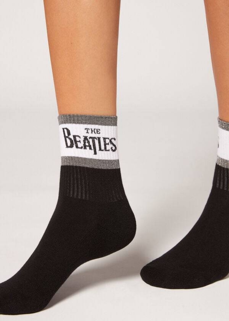 Calzedonia The Beatles Logo Short Women\'s Socks Black | CA 1641YU