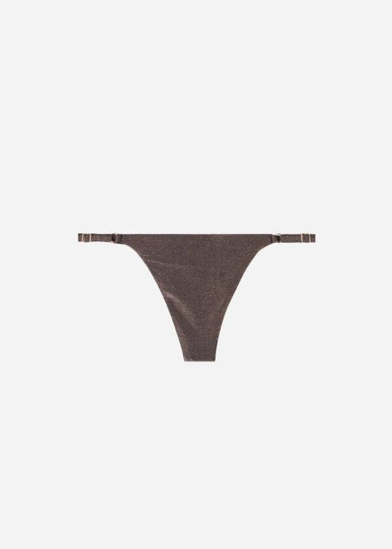 Calzedonia Thin Sides Thong Hollywood Women's Bikini Bottoms Black | CA 2562BC