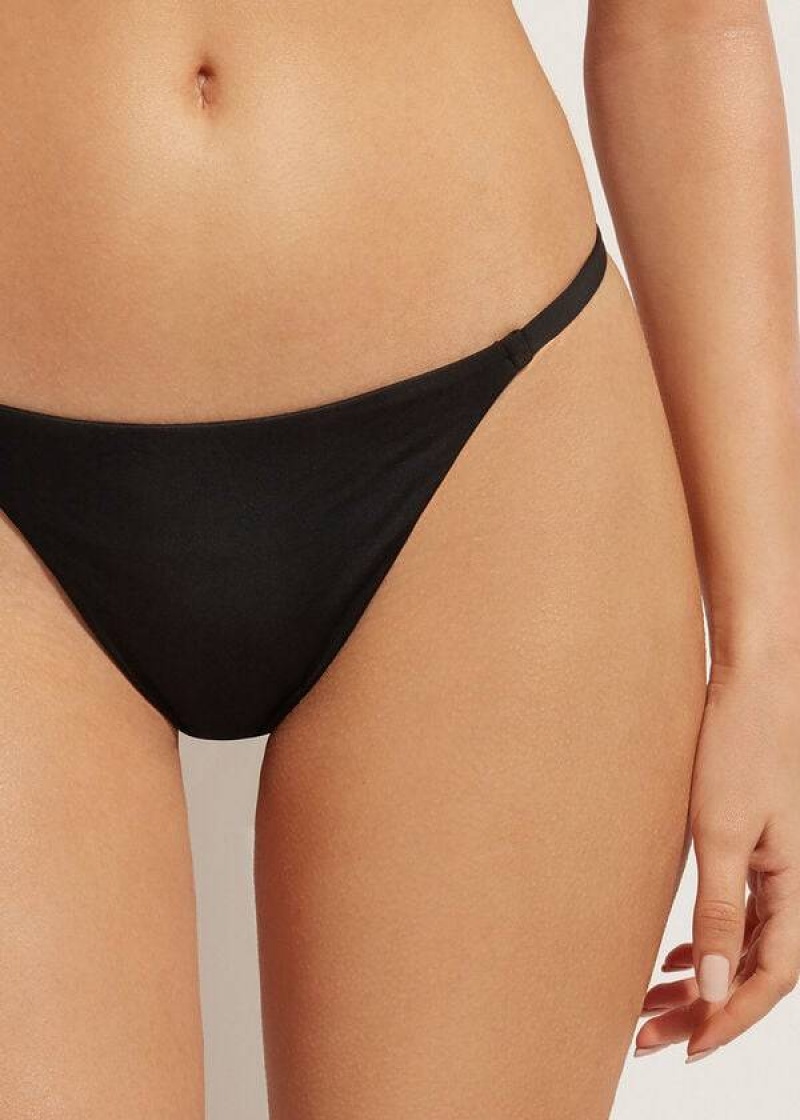 Calzedonia Thong Indonesia Eco Women's Bikini Bottoms Black | CA 2558WY