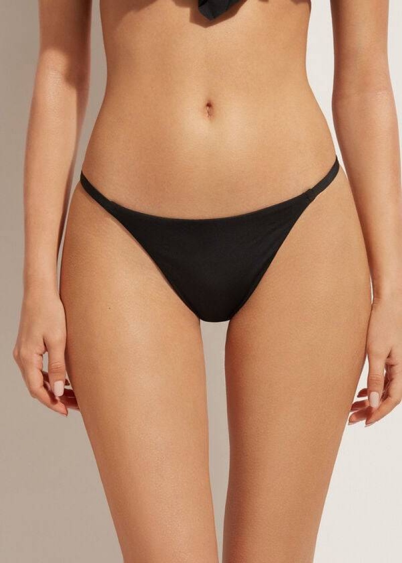 Calzedonia Thong Indonesia Eco Women\'s Bikini Bottoms Black | CA 2558WY