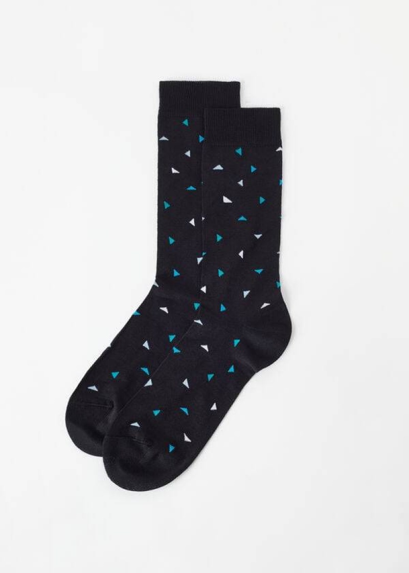 Calzedonia Triangle Pattern Crew Men\'s Socks Black | CA 1329YU