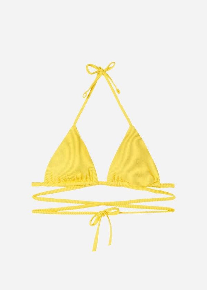 Calzedonia Triangle Slide String New York Women's Bikini Tops Yellow | CA 2170GL