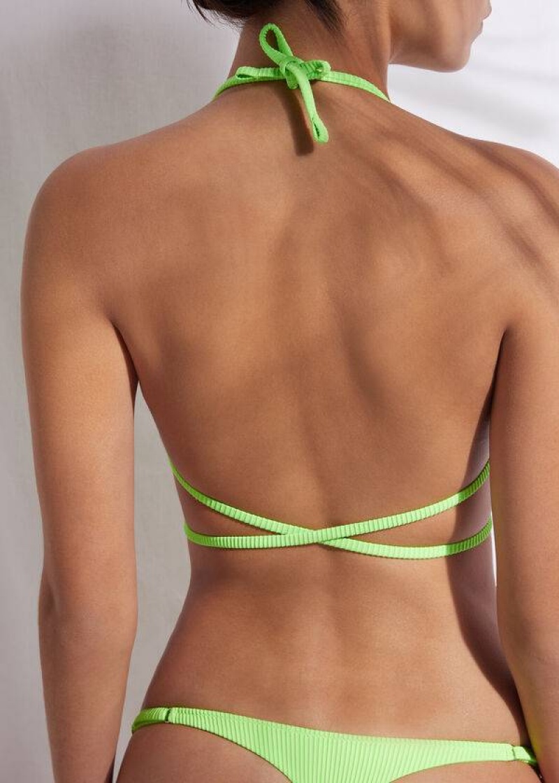 Calzedonia Triangle Slide String New York Women's Bikini Tops Green | CA 2169FM