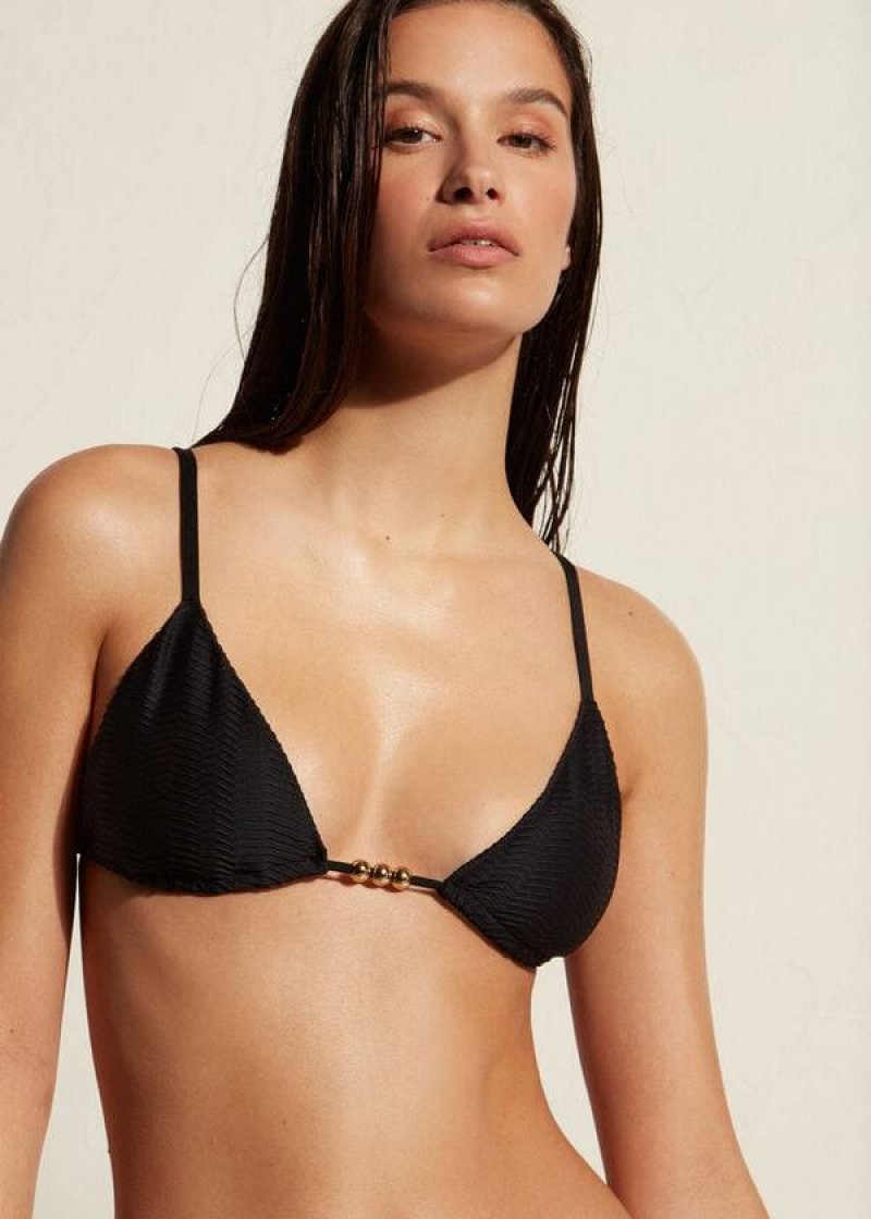 Calzedonia Triangle String Casablanca Women's Bikini Tops Black | CA 2162UT