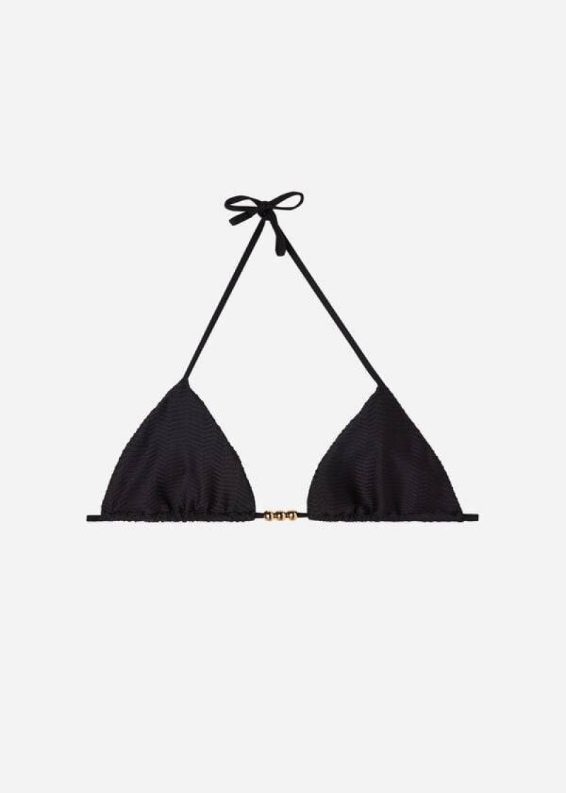 Calzedonia Triangle String Casablanca Women's Bikini Tops Black | CA 2162UT