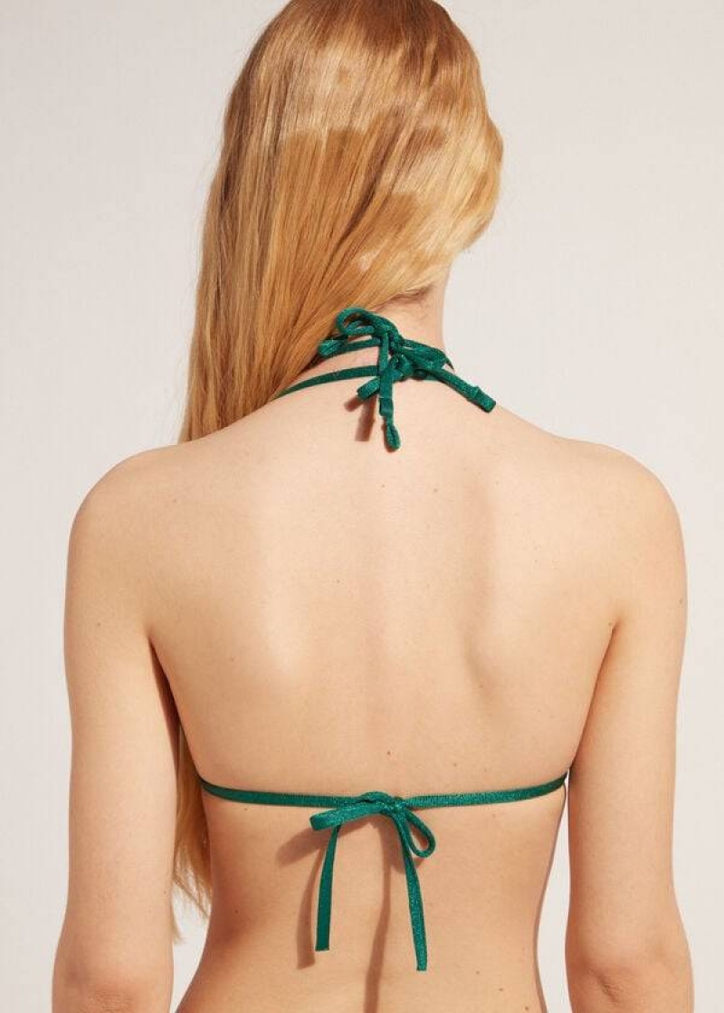 Calzedonia Triangle String Hollywood Women's Bikini Tops Green | CA 2157WY