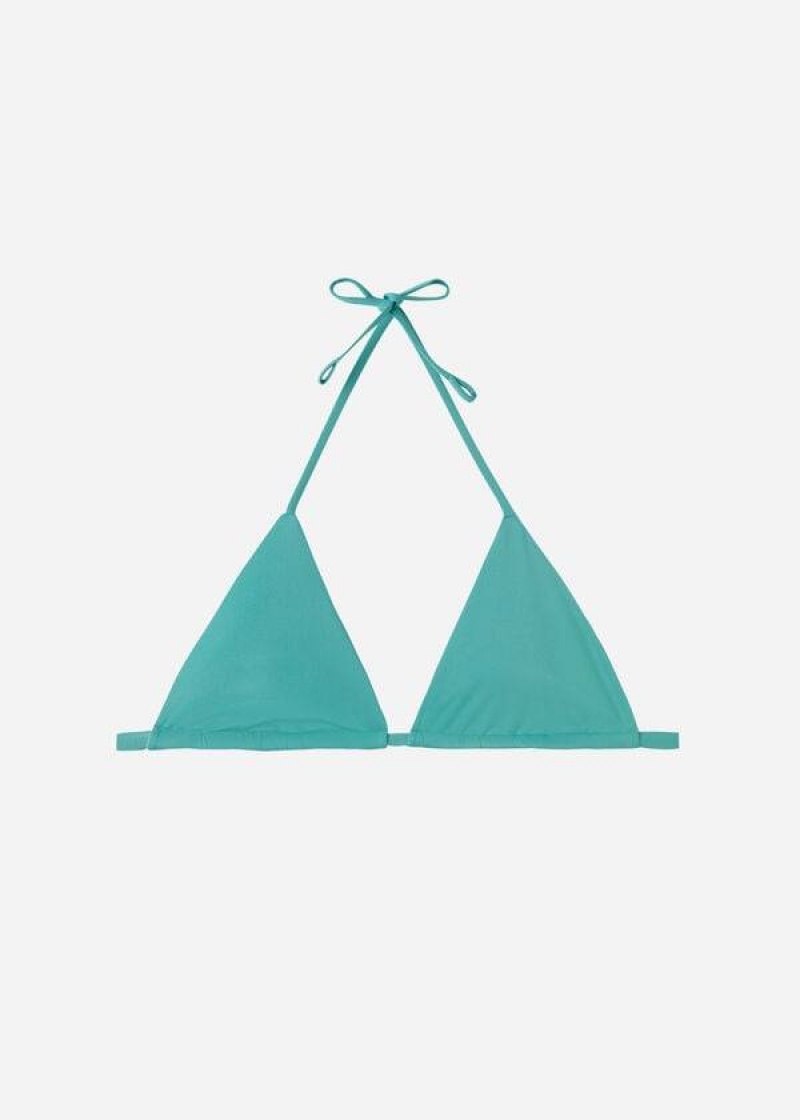 Calzedonia Triangle String Indonesia Eco Women's Bikini Tops Turquoise | CA 2154NB