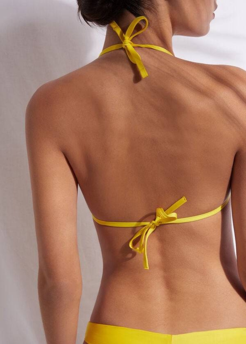 Calzedonia Triangle String Indonesia Eco Women's Bikini Tops Yellow | CA 2153BC