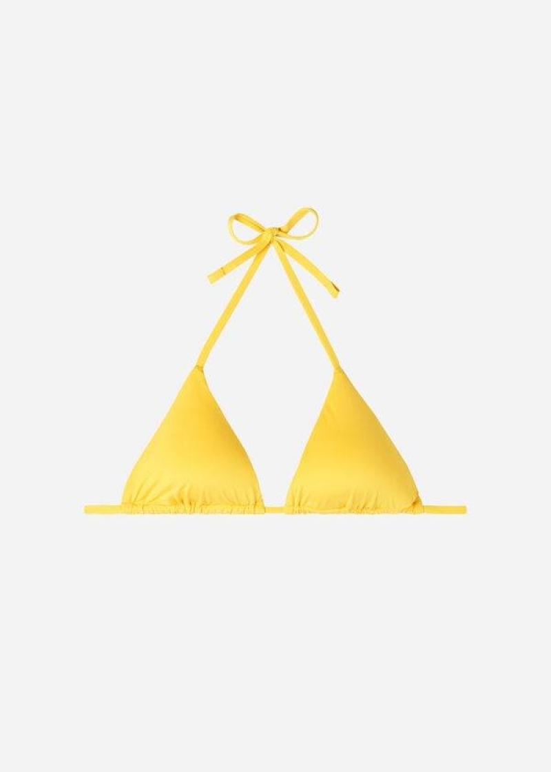 Calzedonia Triangle String Indonesia Eco Women's Bikini Tops Yellow | CA 2153BC