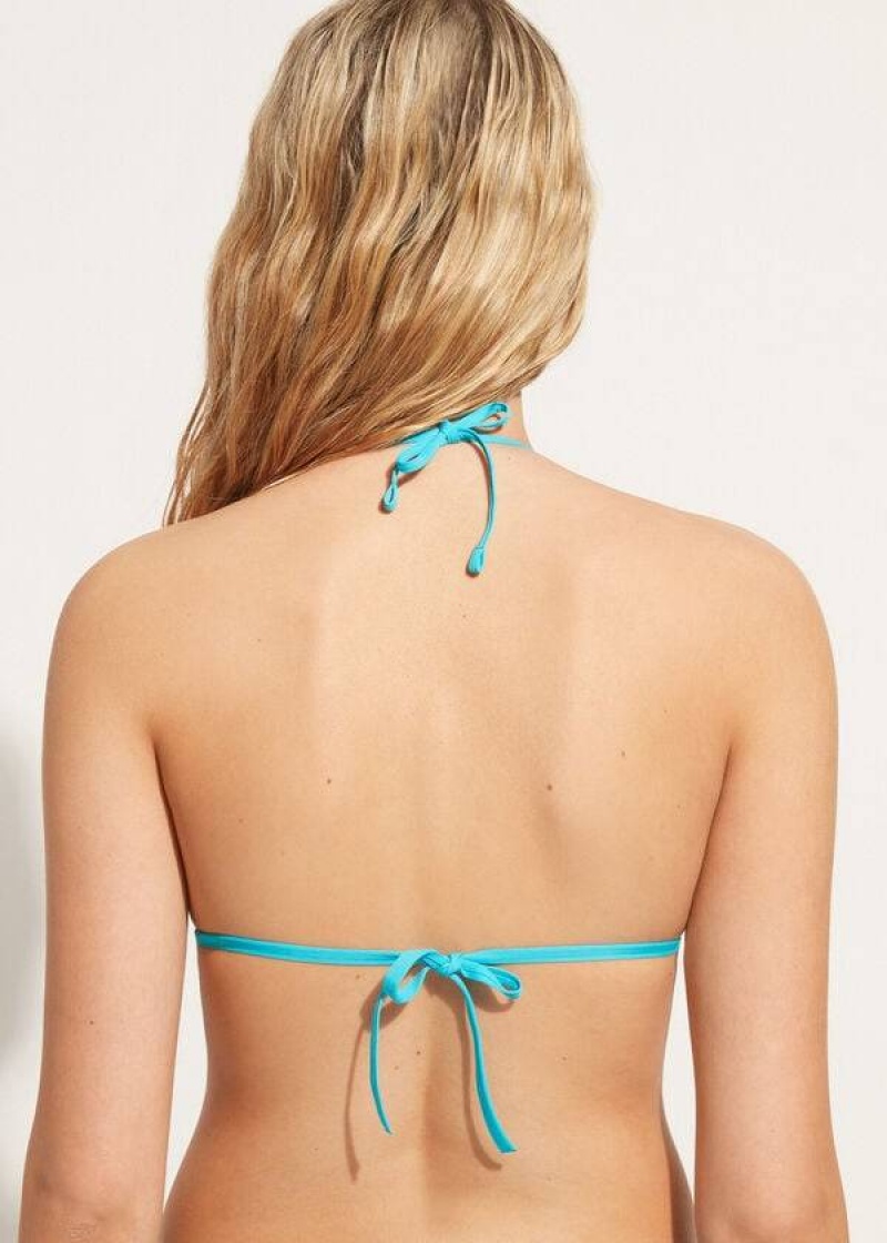 Calzedonia Triangle String Indonesia Eco rosa Women's Bikini Tops Turquoise | CA 2146JJ