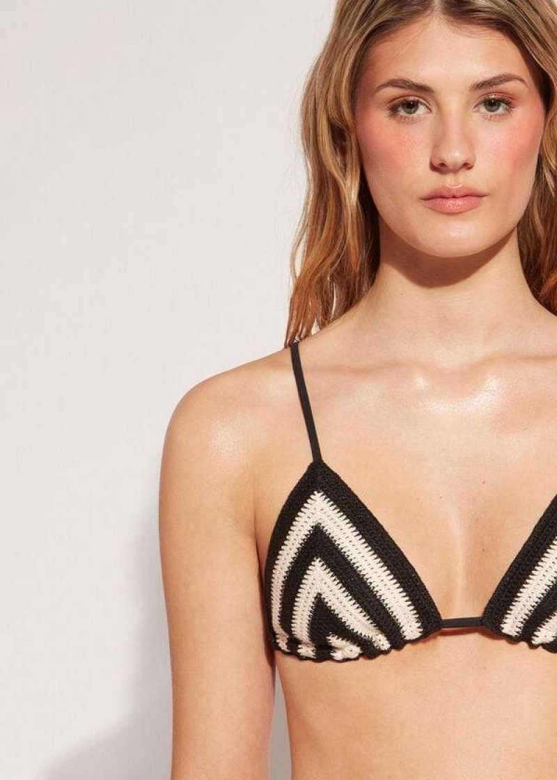 Calzedonia Triangle String Mumbai Women's Bikini Tops Black / Beige | CA 2138OR