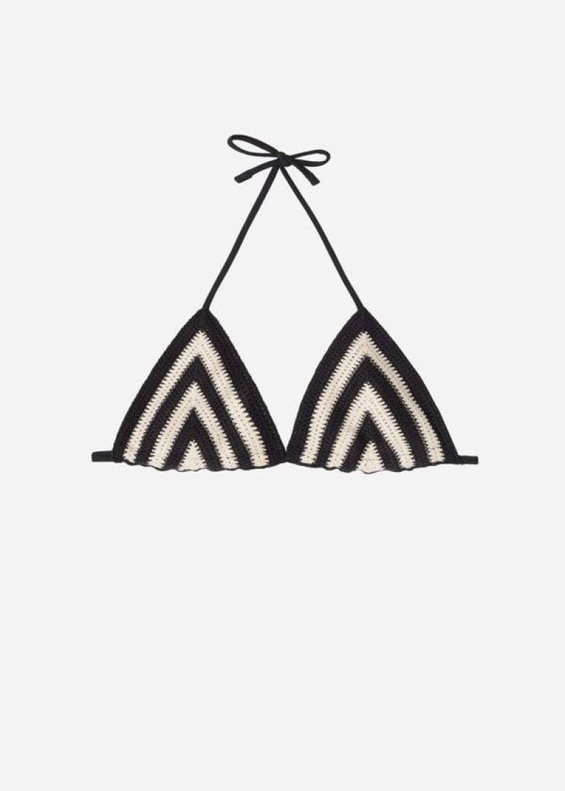 Calzedonia Triangle String Mumbai Women's Bikini Tops Black / Beige | CA 2138OR