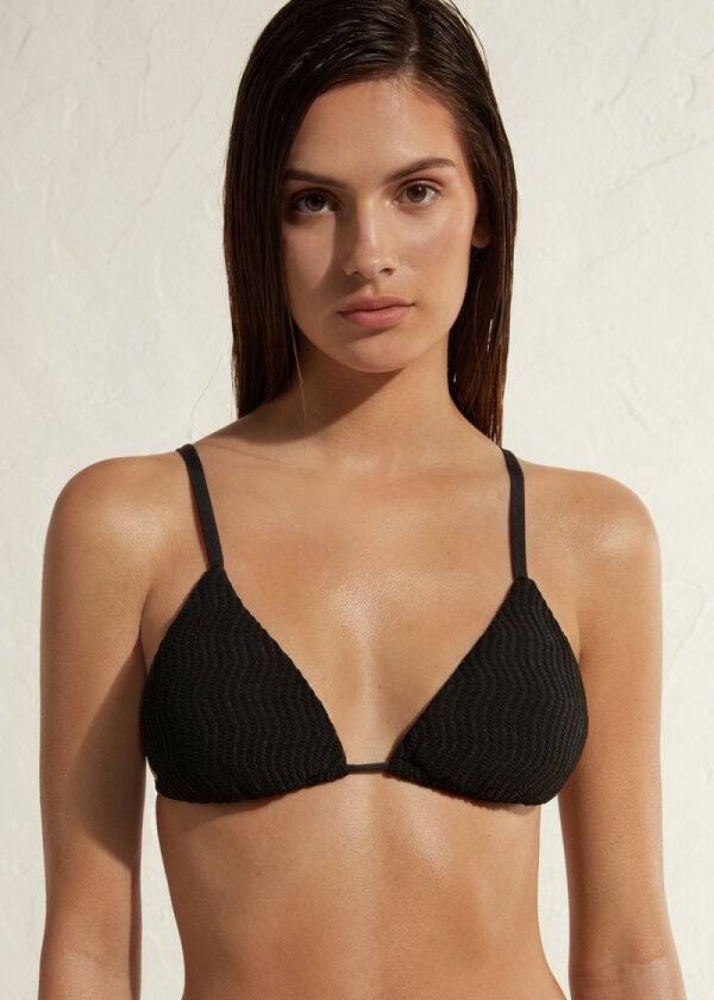 Calzedonia Triangle String Mykonos Women's Bikini Tops Black | CA 2136UT