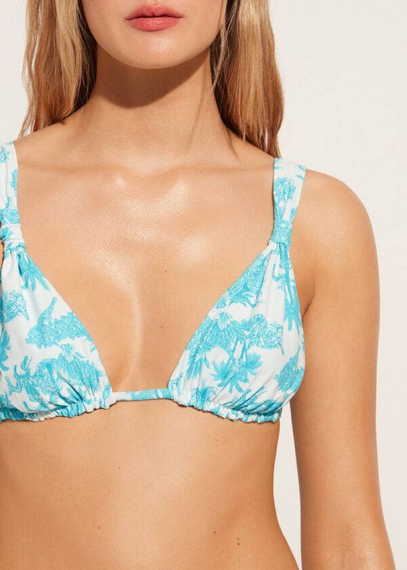 Calzedonia Triangle String Sorrento Women's Bikini Tops Blue | CA 2132EX