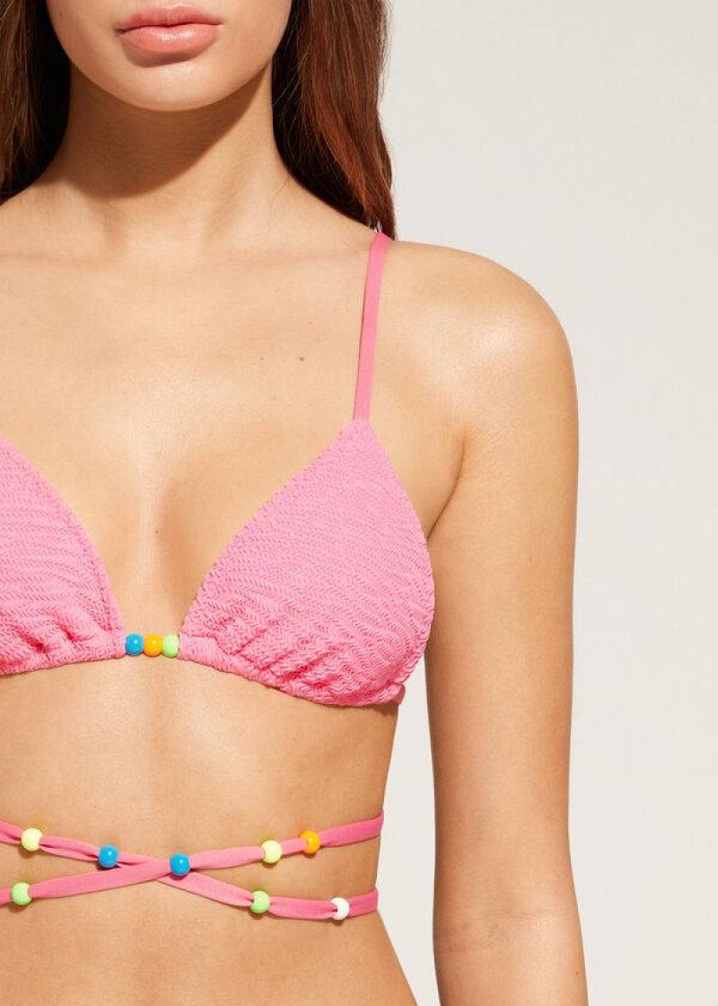 Calzedonia Triangle String Tie San Diego Women's Bikini Tops Pink | CA 2129MA