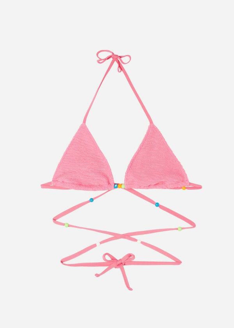 Calzedonia Triangle String Tie San Diego Women's Bikini Tops Pink | CA 2129MA