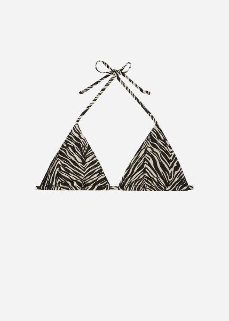 Calzedonia Triangle String Zebra Nairobi Women's Bikini Tops Black | CA 2126VD