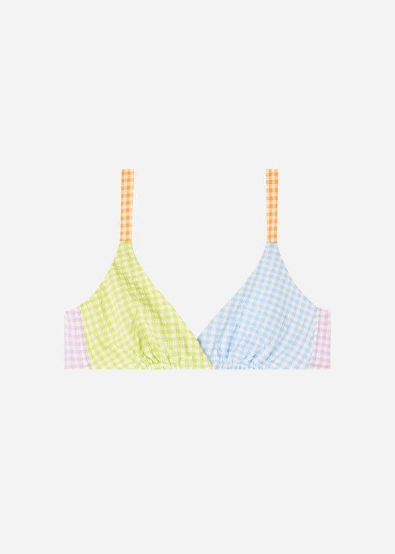 Calzedonia Triangle Valencia Women's Bikini Tops Green / Blue | CA 2125CE