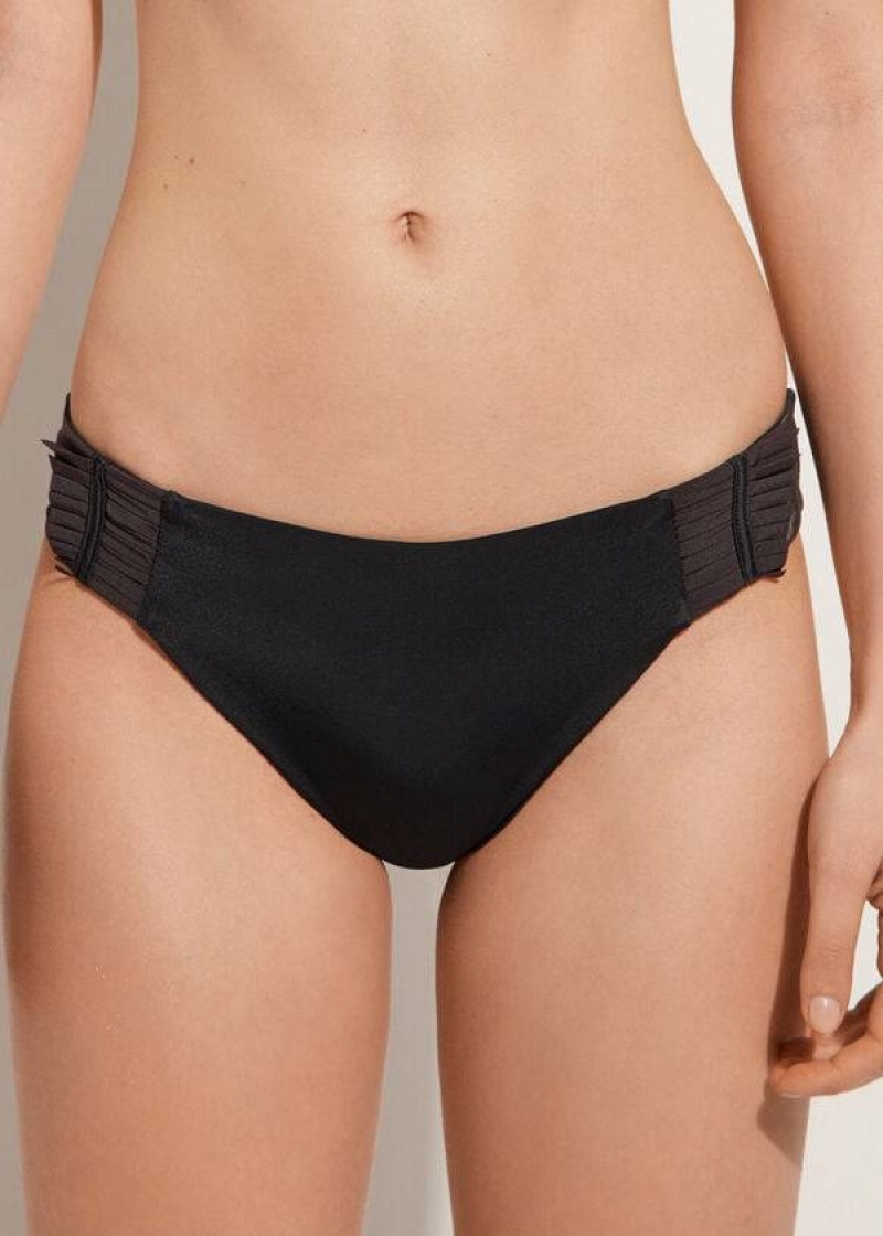 Calzedonia Tulle Insert Tokyo Women\'s Bikini Bottoms Black | CA 2533QZ