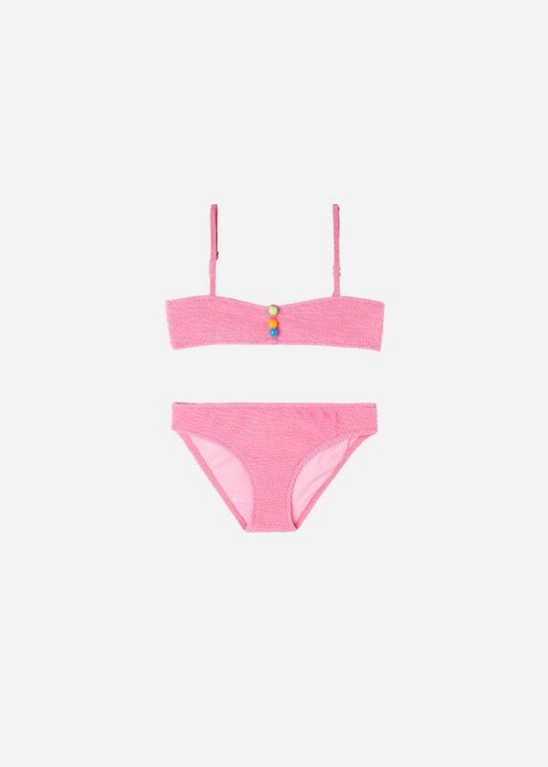 Calzedonia Two-Piece Bandeau San Diego Kids\' Swimsuits Pink | CA 1123IS