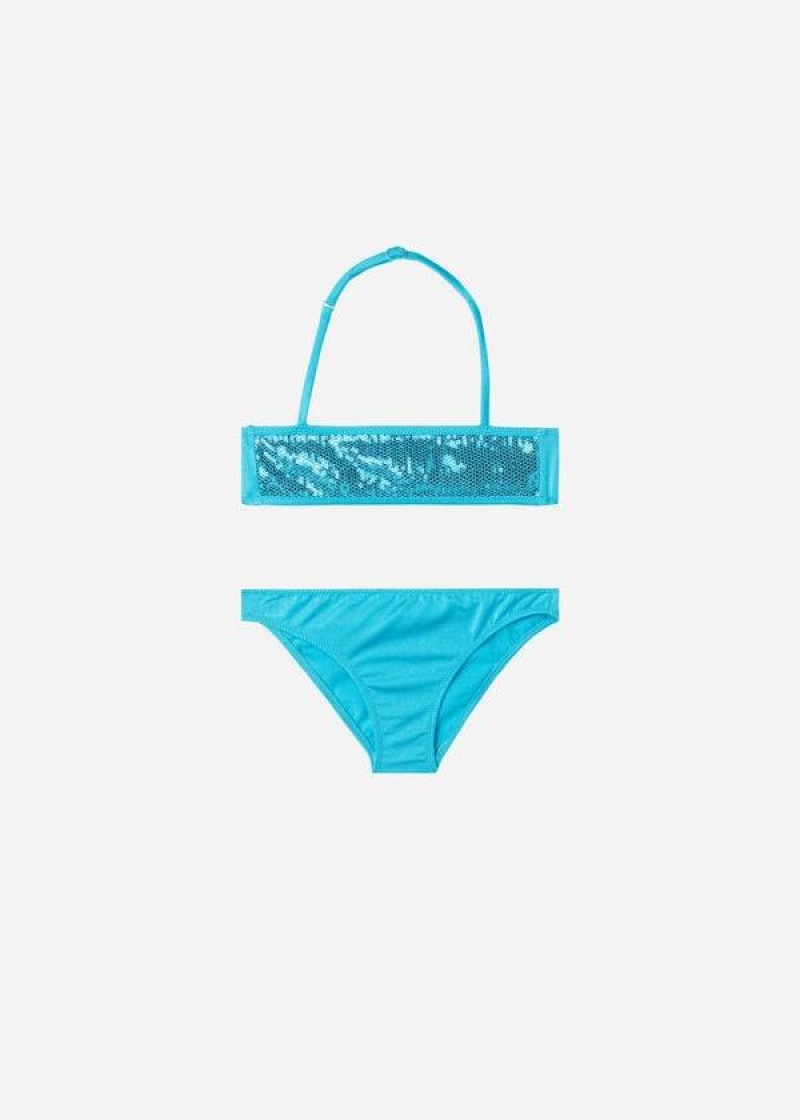 Calzedonia Two-Piece Triangle Cannes Kids\' Swimsuits Turquoise | CA 1112VD