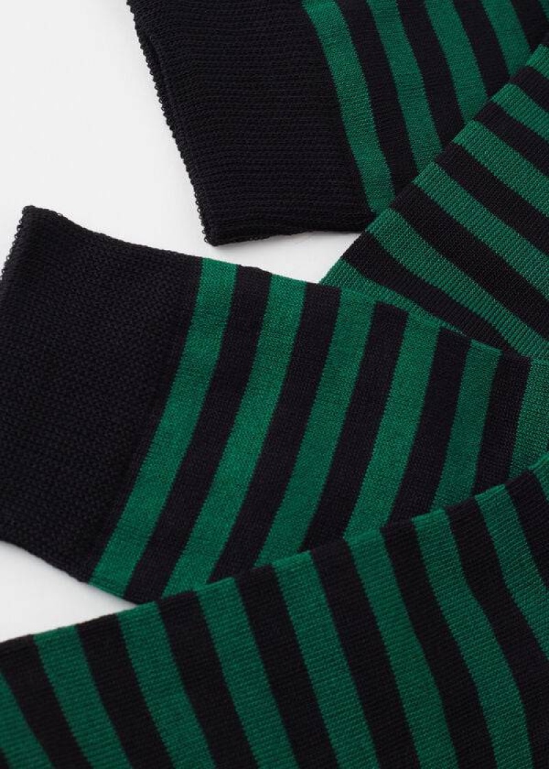 Calzedonia Two-Tone Striped Crew Men's Socks Black/ Green | CA 1314JJ