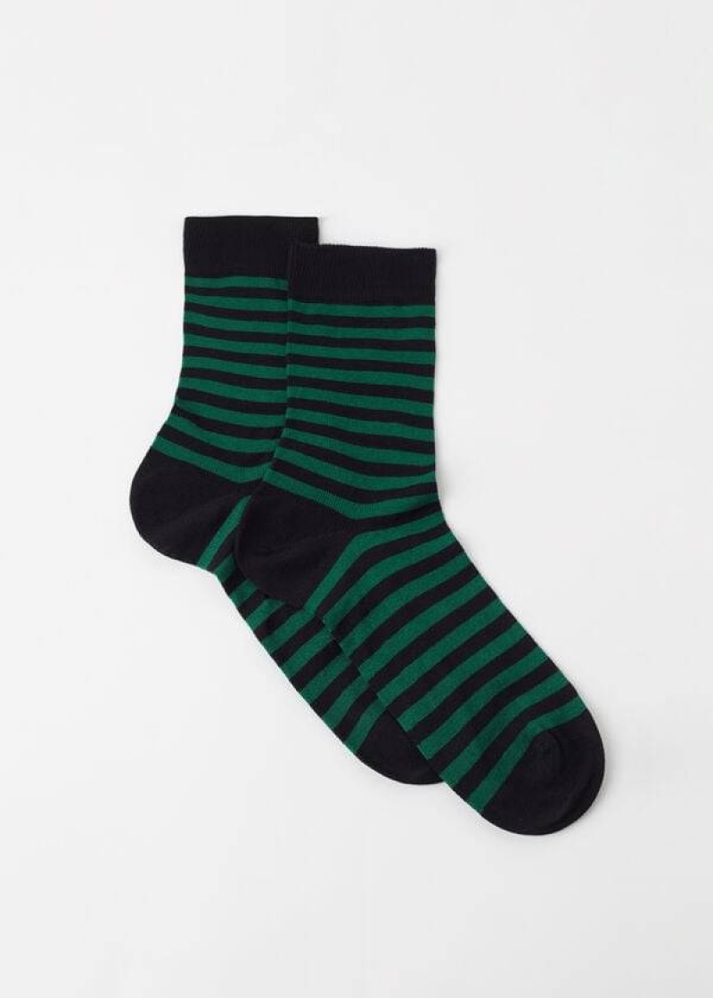 Calzedonia Two-Tone Striped Crew Men\'s Socks Black/ Green | CA 1314JJ