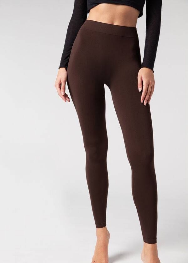 Calzedonia Ultra-Opaque Microfiber Women\'s Leggings Brown | CA 1484TV